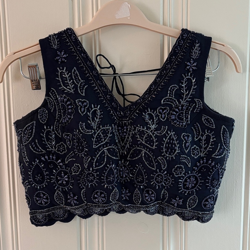 Navy Blue Beaded Saree